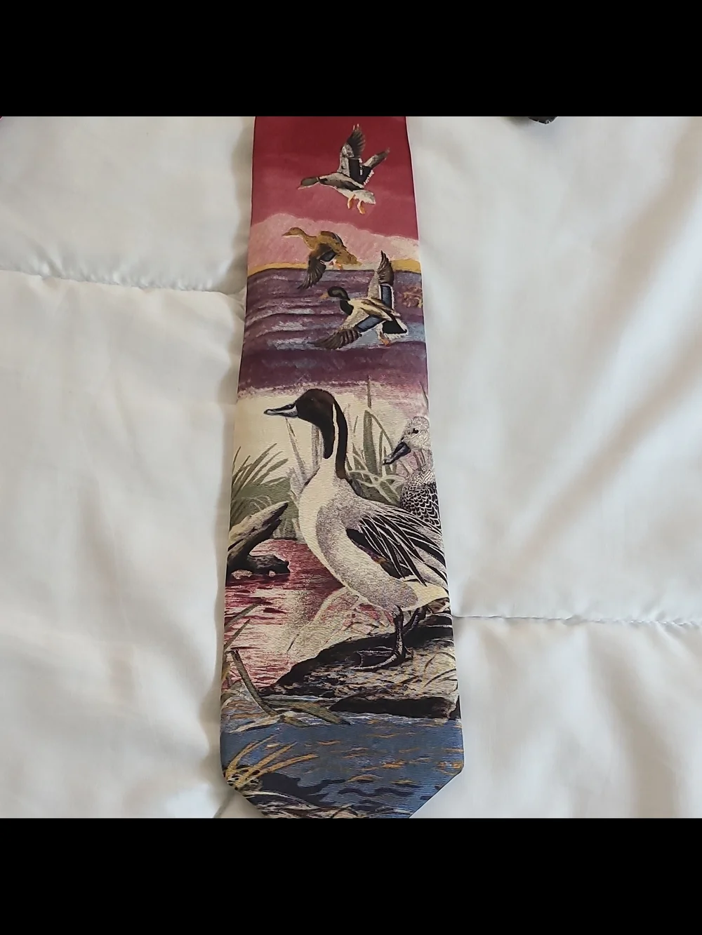Ducks Unlimited Men's Silk Tie Multicolor Duck Animal Print Logo Accent